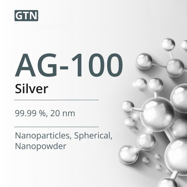 Silver Nanopowder Nanoparticles 20 nm 99.99 % Spherical (AG-100)
