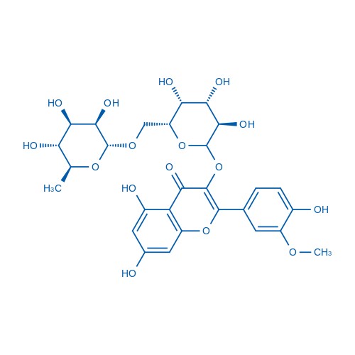 3-(6-O-α-L-Rhamnopyranosyl-β-D-galactopyranosyloxy)-3'-methoxy-4',5,7-trihydroxyflavone의 분자 구조식