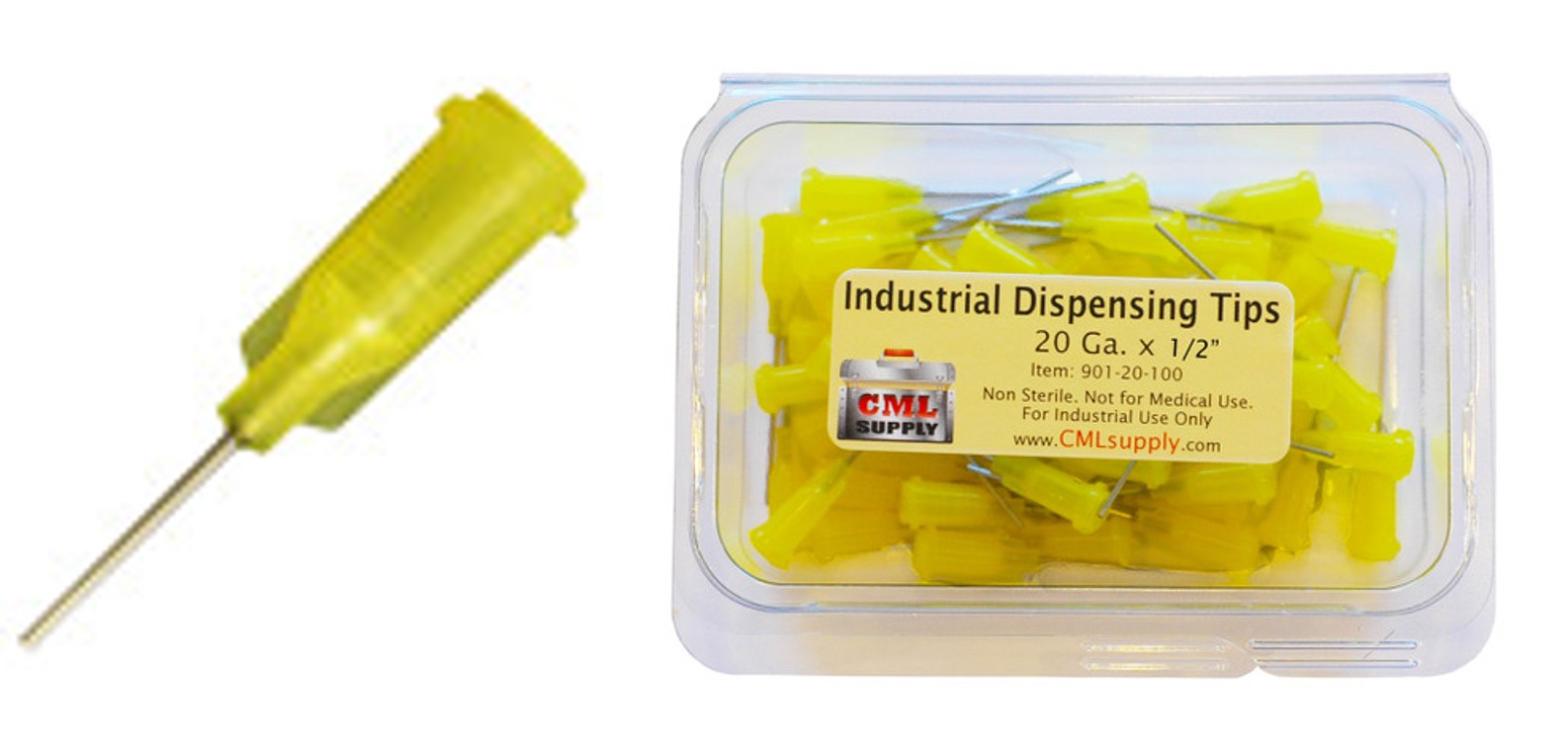 CML Supply 20ga x 0.5" Yellow Blunt Tip Dispensing Fill Needles | 901-20-050
